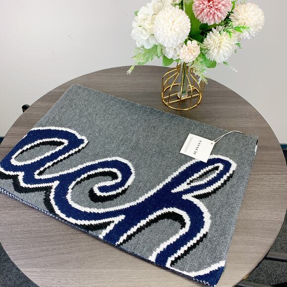 Coach CY038 Coach Script Print Knit Muffler IN Navy - Picture 2 of 5